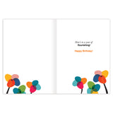 The You Were Born To Bloom Birthday Card by Andrea Williams features colorful, abstract flowers and a white background, with Here’s to a year of flourishing! Happy Birthday! inside for a cheerful birthday greeting.