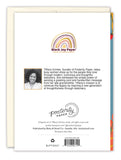 The back cover features the Tiffany Grimes logo, a photo of Tiffany Grimes, and a description of her founding Flower Field Sympathy Card to honor her late grandmother through messages of peace and comfort. Tiffany Grimes branding appears below.