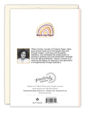 The back of the package shows the Tiffany Grimes logo, her photo and bio, plus product details on a cream background—highlighting the 30-ish Birthday Card, illustrated by Tiffany Grimes with colorful inside touches.