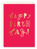 The Lettering Birthday Card by Andrea Williams features playful, mismatched gold “Happy Birthday!” lettering on a red cover, colorful accents, and an off-white envelope. Printed on recycled paper for an eco-friendly touch.