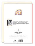 The back of the Butterflies Birthday Card by Lauren-Ashley Barnes displays her photo and bio, Black Joy Paper and Pineapple Sundays Design Studio logos, colorful accents inside, website and social info, copyright details, and a partly visible envelope.