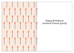 The 30-ish Birthday Card by Tiffany Grimes features rows of lit candles on the left and Happy Birthday to someone forever young! on the right, all set against a white background with colorful accents.